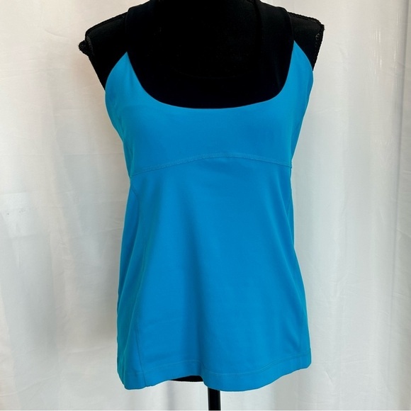 LULULEMON blue black scoop neck racer back tank top Sz 10 - Picture 2 of 9